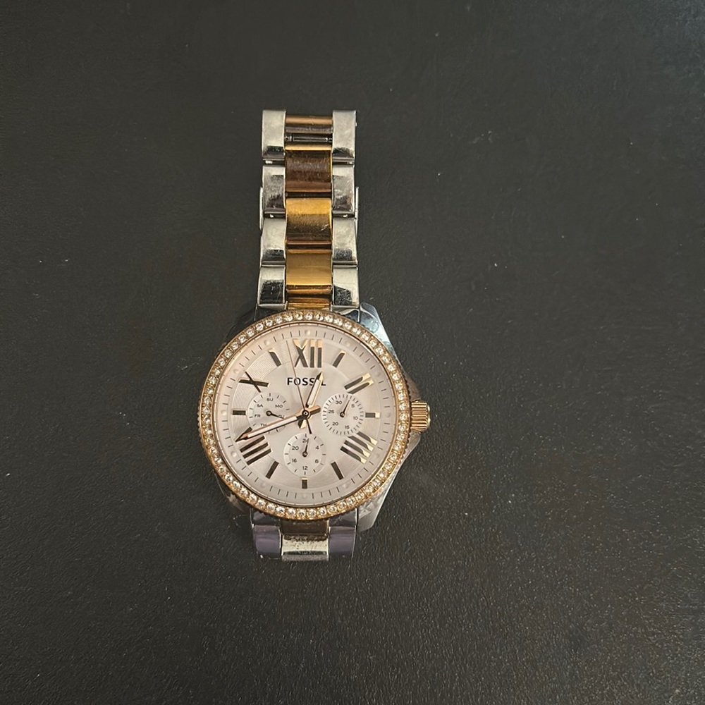 Fossil watch, used, multi-colored, stainless & golden